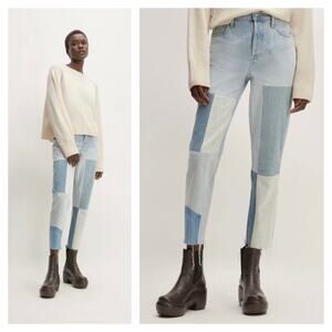 Everlane The 90s Cheeky Mended Jeans Size 26 Patchwork Indigo Crop Raw Hem